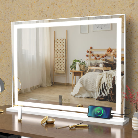 Lighted Large Tabletop Vanity Mirror with LED Backlit Lights for Dressing Room & Bedroom