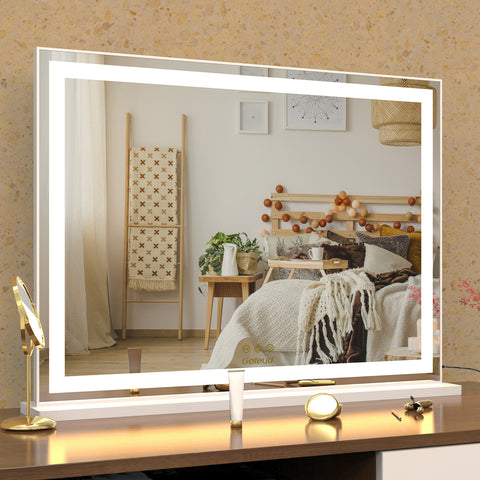 Lighted Large Tabletop Vanity Mirror with LED Backlit Lights for Dressing Room & Bedroom