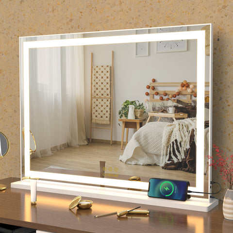 Lighted Large Tabletop Vanity Mirror with LED Backlit Lights for Dressing Room & Bedroom