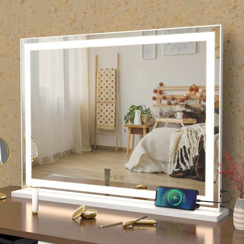 Lighted Large Tabletop Vanity Mirror with LED Backlit Lights for Dressing Room & Bedroom