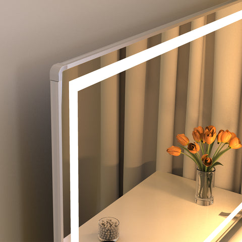 Vanity Mirror with Lights, 32" x 24" LED Makeup Mirror, Lighted Makeup Mirror with Dimmable 3 Modes, Touch Screen Control Vanity Mirror Square Silver