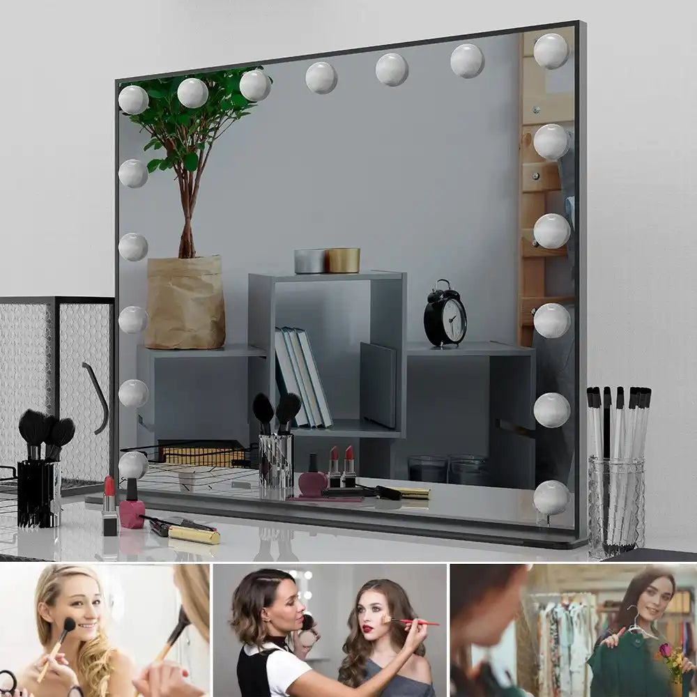 Black Lighted Vanity Mirror, Makeup Mirror with 17 Dimmable LED Bulbs - Goteud