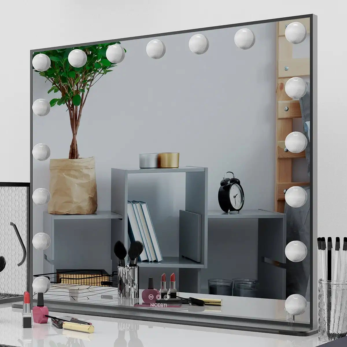 Black Lighted Vanity Mirror, Makeup Mirror with 17 Dimmable LED Bulbs - Goteud