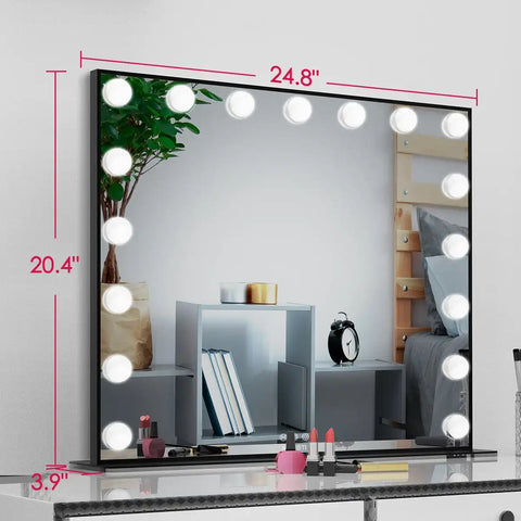 Black Lighted Vanity Mirror, Makeup Mirror with 17 Dimmable LED Bulbs - Goteud