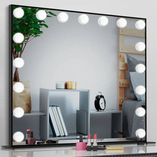 Black Lighted Vanity Mirror, Makeup Mirror with 17 Dimmable LED Bulbs - Goteud