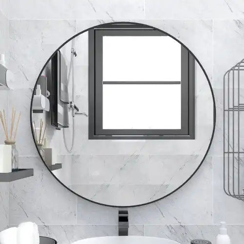 Black Rubber Framed Mirror | Round Bathroom Wall Mirror - Goteud