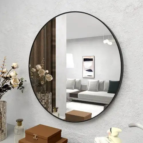 Black Rubber Framed Mirror | Round Bathroom Wall Mirror - Goteud