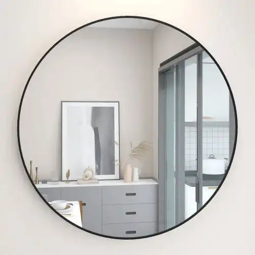 Black Rubber Framed Mirror | Round Bathroom Wall Mirror - Goteud