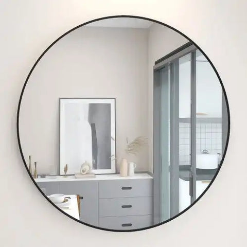 Black Rubber Framed Mirror | Round Bathroom Wall Mirror - Goteud