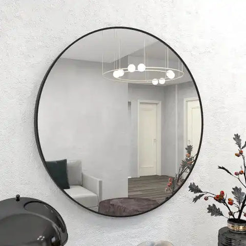 Black Rubber Framed Mirror | Round Bathroom Wall Mirror - Goteud