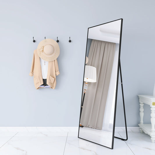 Full Length Mirror, Floor Mirror Dressing Mirror with Standing Holder Wall Mounted Mirror Framed Mirror for Cloakroom/Bedroom/Living Room (65"x24", Black) - Goteud