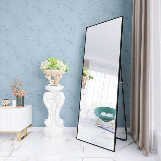 Full Length Mirror, Floor Mirror Dressing Mirror with Standing Holder Wall Mounted Mirror Framed Mirror for Cloakroom/Bedroom/Living Room (65"x24", Black) - Goteud