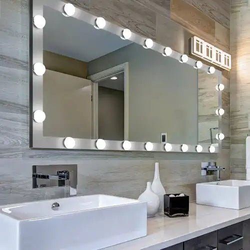 Modern Wall standing Bedroom Hotel Full Length Mirror with LED Bulbs Touch Control Whole Body Dressing Hollywood Vanity Mirror With 3 color Lights - Goteud