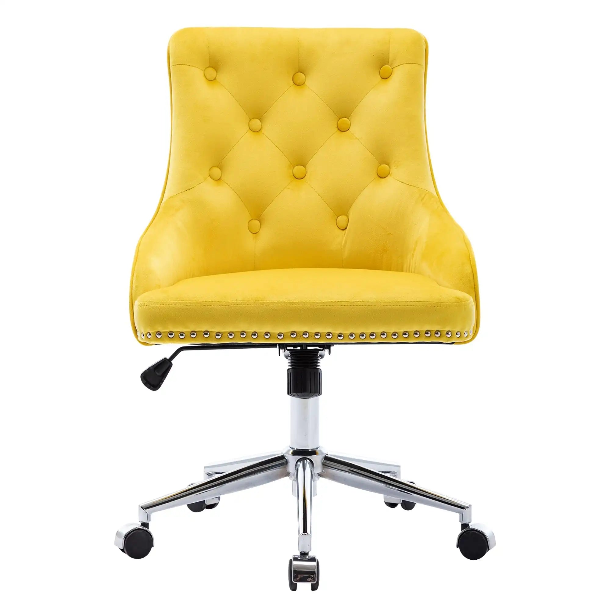 Office Desk Chair with Mid-Back Modern Tufted Velvet Computer Chair Swivel Height Adjustable Accent Chair with Wheels and Metal Base with Arms - Goteud