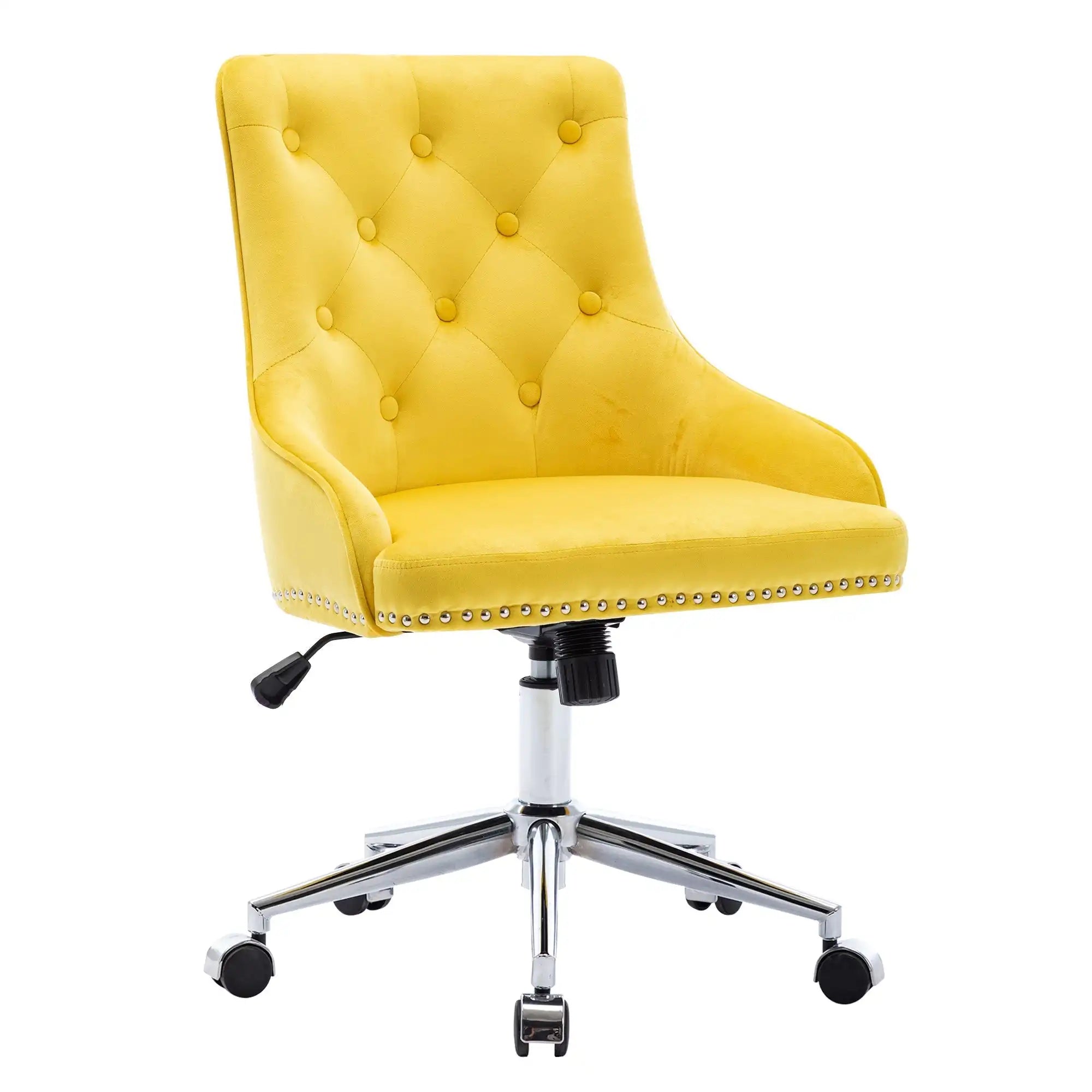 Office Desk Chair with Mid-Back Modern Tufted Velvet Computer Chair Swivel Height Adjustable Accent Chair with Wheels and Metal Base with Arms - Goteud