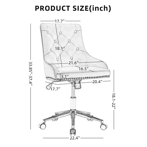 Office Desk Chair with Mid-Back Modern Tufted Velvet Computer Chair Swivel Height Adjustable Accent Chair with Wheels and Metal Base with Arms - Goteud