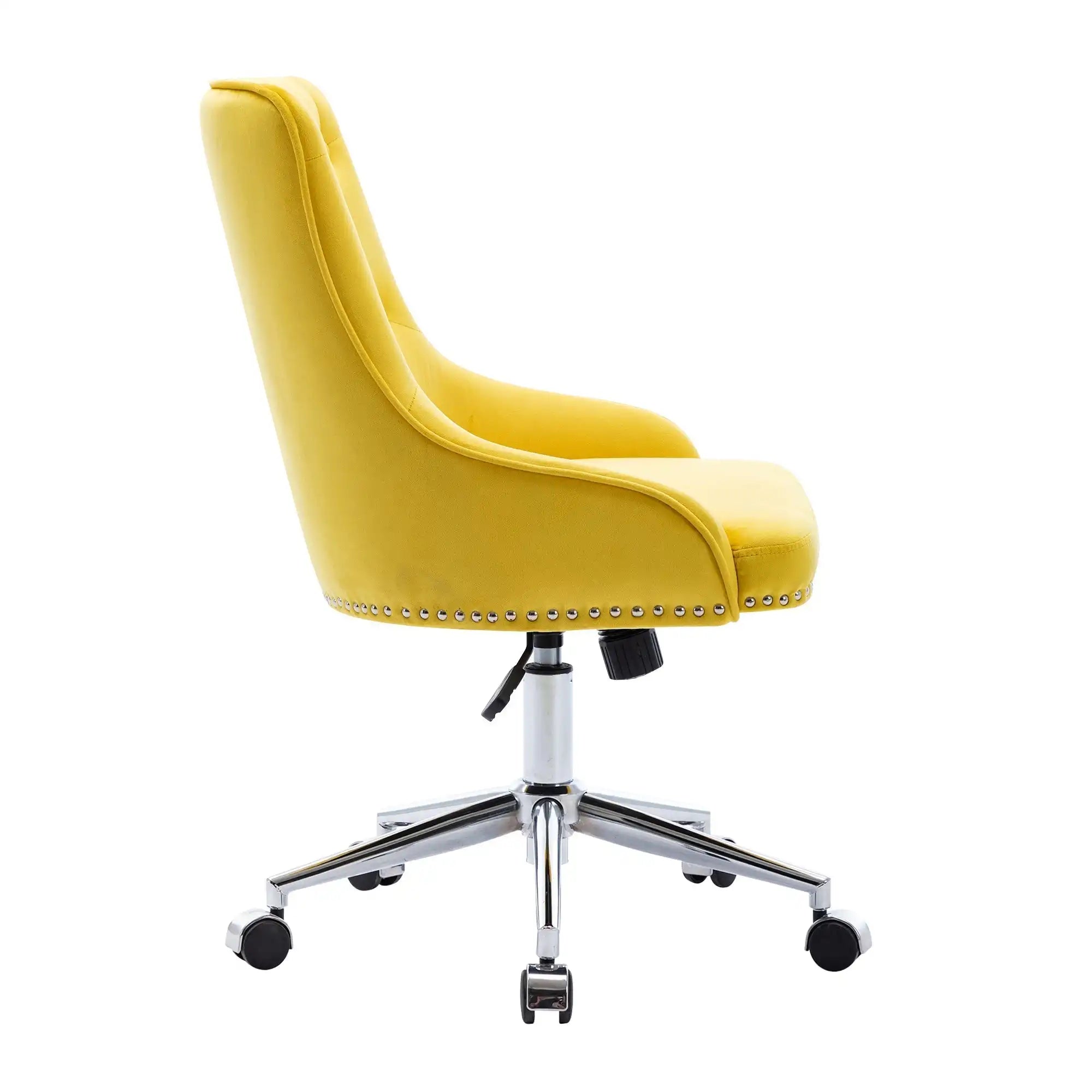 Office Desk Chair with Mid-Back Modern Tufted Velvet Computer Chair Swivel Height Adjustable Accent Chair with Wheels and Metal Base with Arms - Goteud