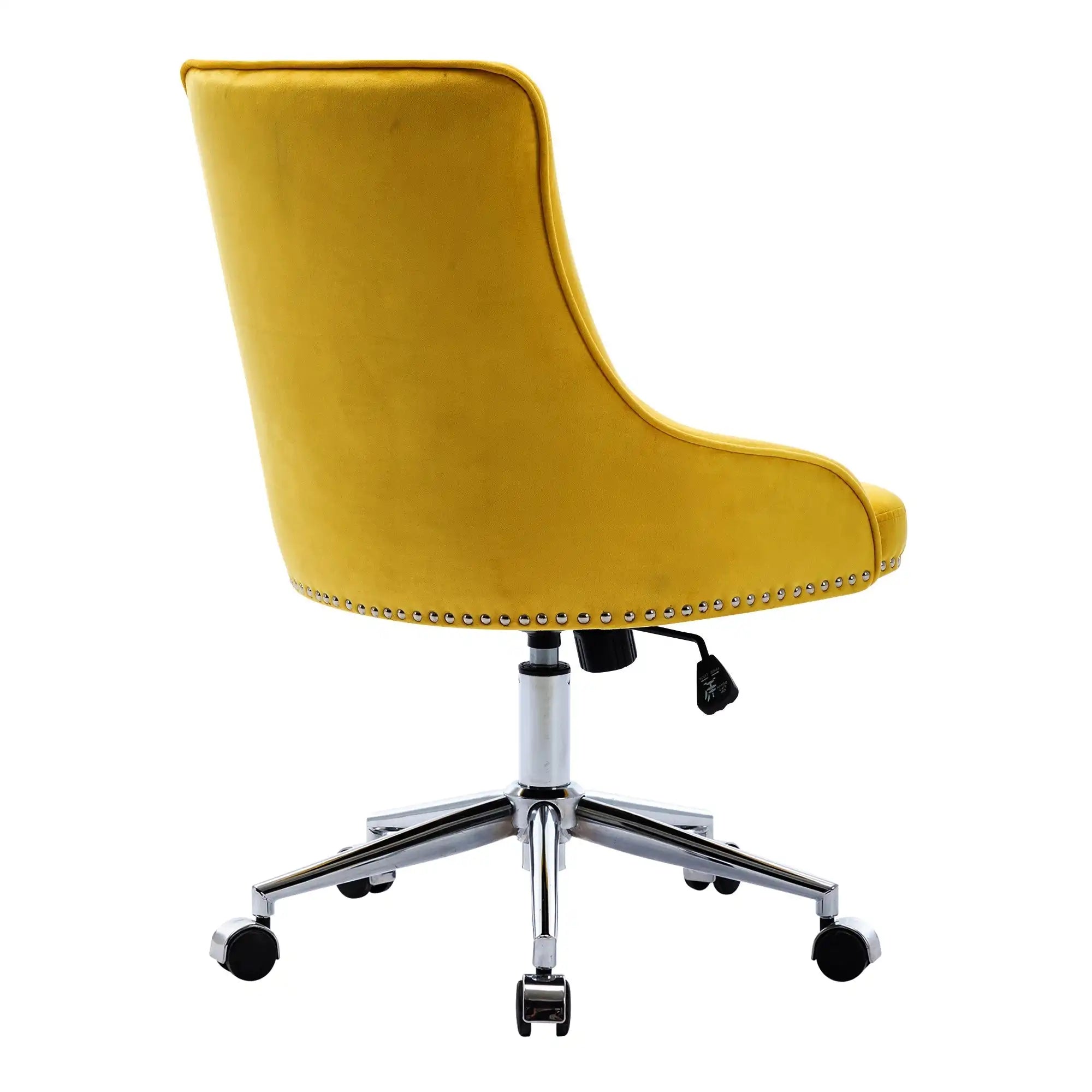 Office Desk Chair with Mid-Back Modern Tufted Velvet Computer Chair Swivel Height Adjustable Accent Chair with Wheels and Metal Base with Arms - Goteud