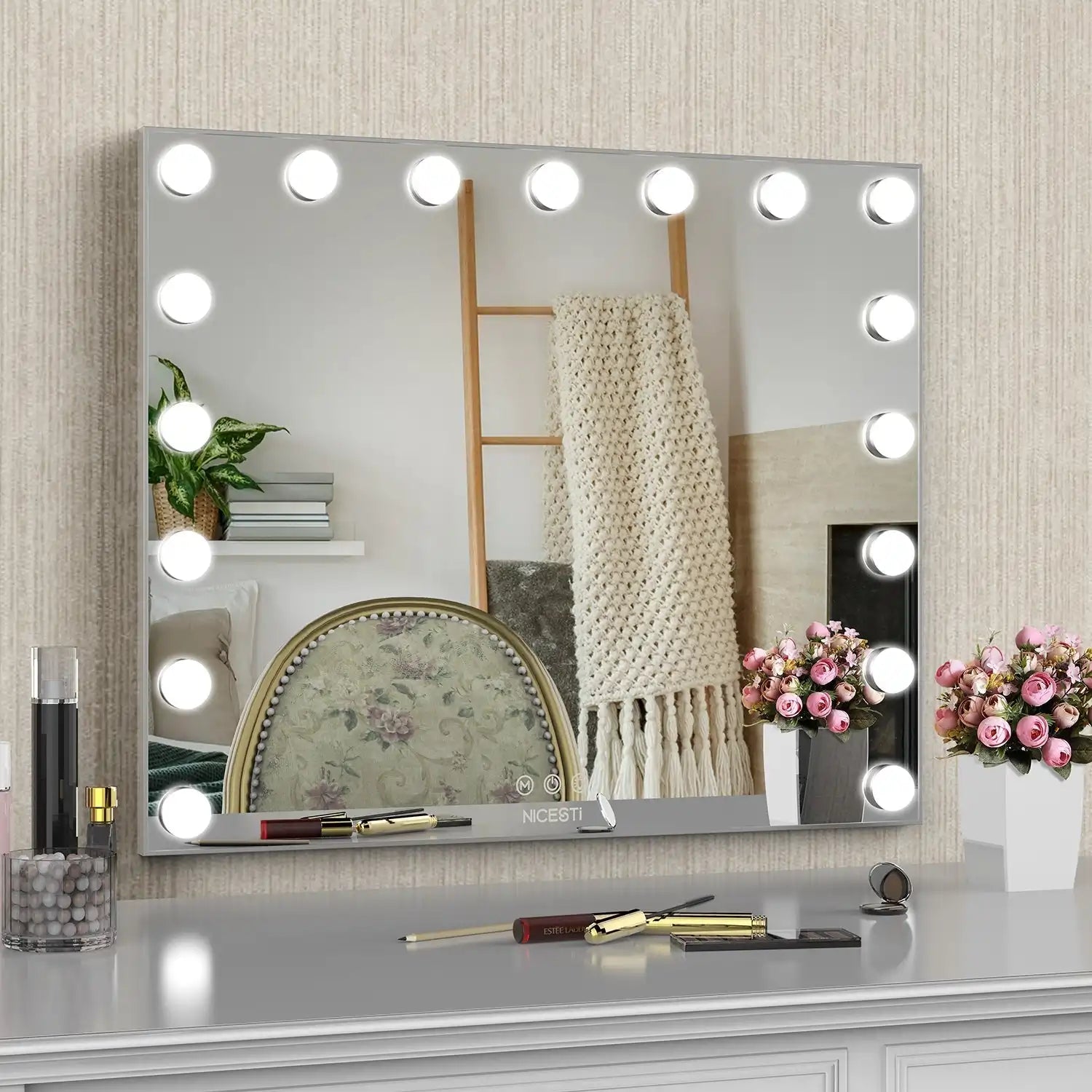 Vanity Mirror with Lights, Hollywood Makeup Mirror with 17 Dimmer Bulbs for Dressing Room & Bedroom, Slim aluminum Frame Design - Goteud