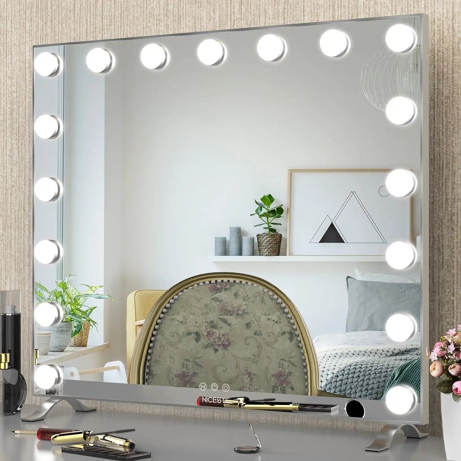 Vanity Mirror with Lights, Hollywood Makeup Mirror with 17 Dimmer Bulbs for Dressing Room & Bedroom, Slim aluminum Frame Design - Goteud