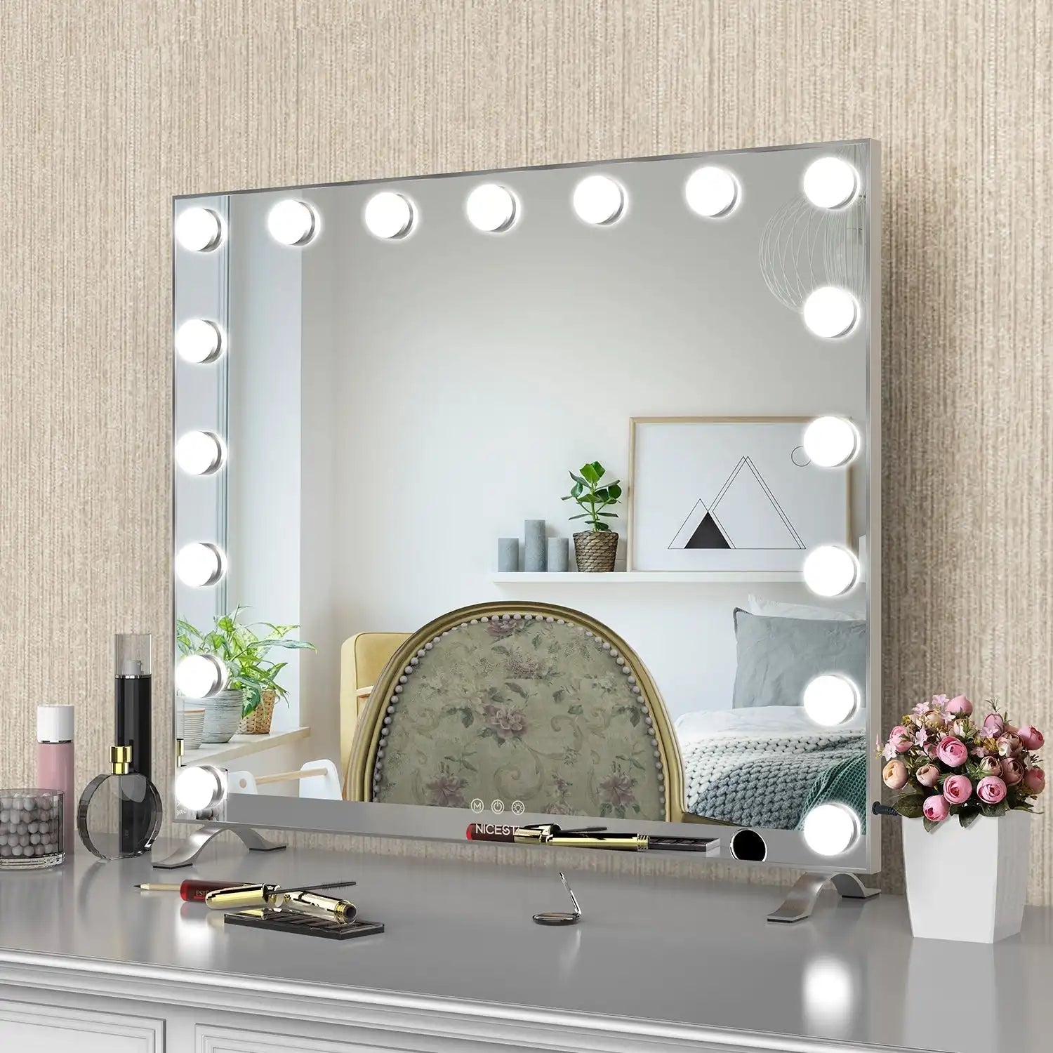 Vanity Mirror with Lights, Hollywood Makeup Mirror with 17 Dimmer Bulbs for Dressing Room & Bedroom, Slim aluminum Frame Design - Goteud