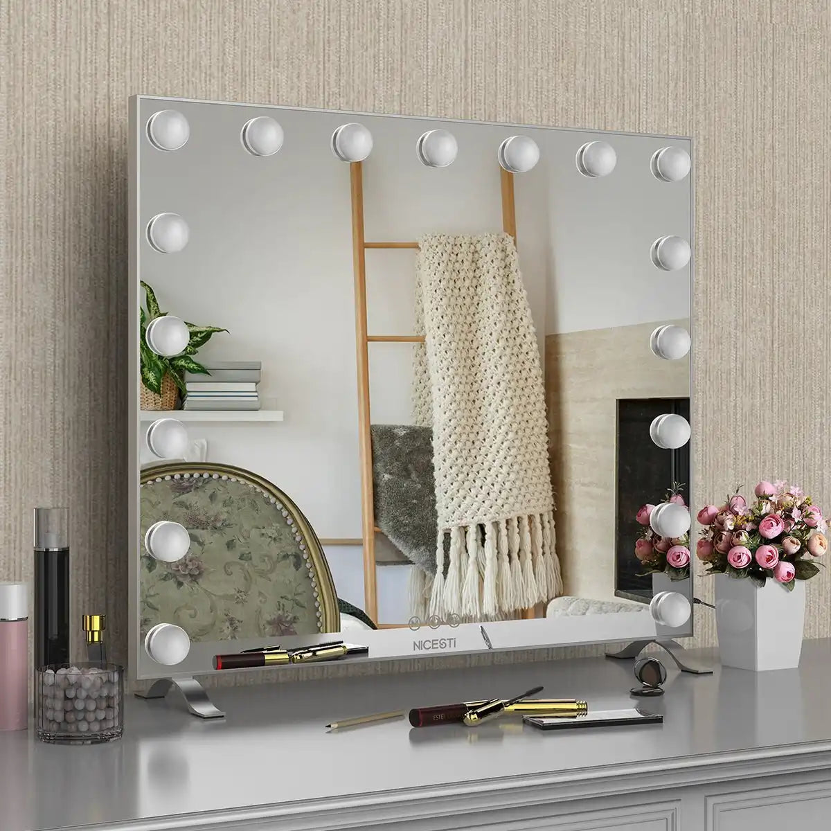 Vanity Mirror with Lights, Hollywood Makeup Mirror with 17 Dimmer Bulbs for Dressing Room & Bedroom, Slim aluminum Frame Design - Goteud